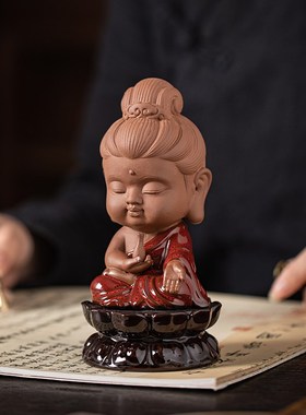 禅意中式娑婆三圣桌面摆件创意家居陶瓷佛系客厅玄关博古架装饰品