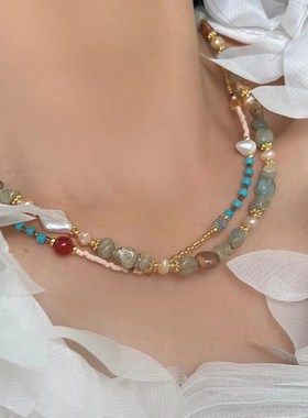 复古新中式锁骨链小众女中国风叠戴气质虎眼石串珠项链