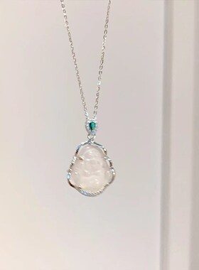 普陀山弥勒佛天然冰n种玉髓佛公吊坠项链女佛吊坠中秋节礼物玉吊