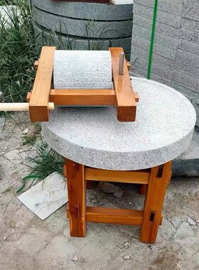石碾子老式石磨盘家用磨面压粮食公园幼儿园手推石碾复古装饰摆件