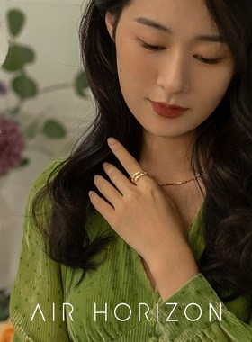 锆石滴釉开口戒指女设计感小众气质食指戒复古可调节纹路线条指环