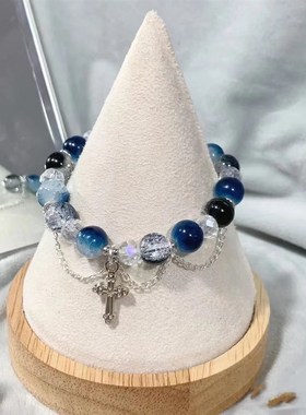 复古宫廷风童话梦境蓝色水t晶手链小众设计高奢高级感串珠手串手