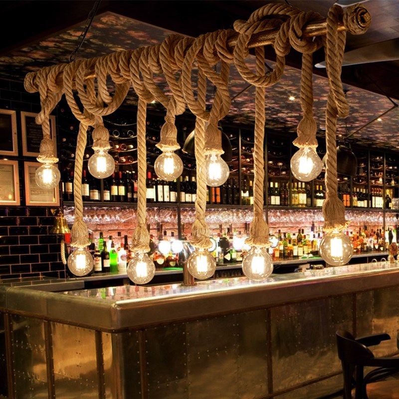 创意吧台麻绳吊灯铁艺复古卡座工业风饭店餐厅餐馆包厢火锅店灯具,淘宝优惠券,粉丝福利购,淘宝优惠卷