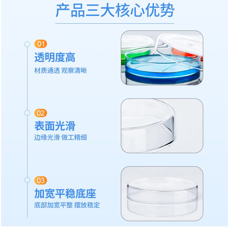 湘玻玻璃培养皿90mm高硼硅加厚带盖耐高温培养皿微生物细胞细菌培养平皿60  120 150mm - 图1