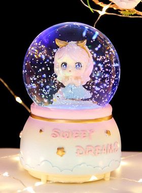 小少女发条生日礼物音乐盒水晶球