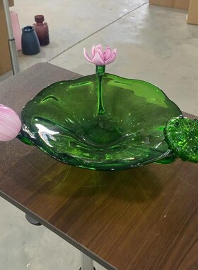 琉璃荷花果盘客厅茶几摆放盘高颜值荷花荷叶茶点盘琉璃果盘摆件