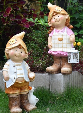 创意可爱阳台装饰地面花园布置造景庭院别墅景观花盆小孩摆件