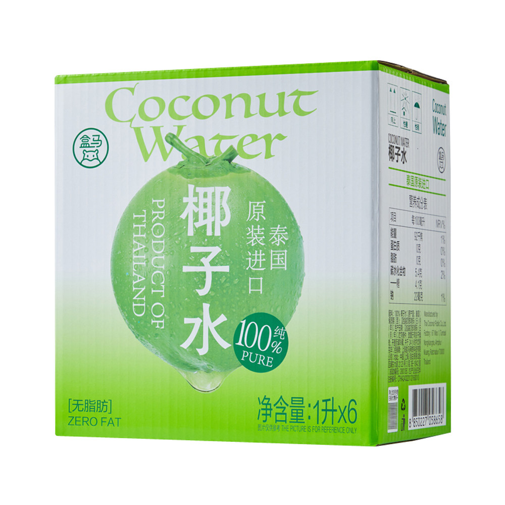 盒马 泰国进口 100%椰子水1L*6瓶天然果汁补水电解质健康饮料整箱,淘宝优惠券,粉丝福利购,淘宝优惠卷