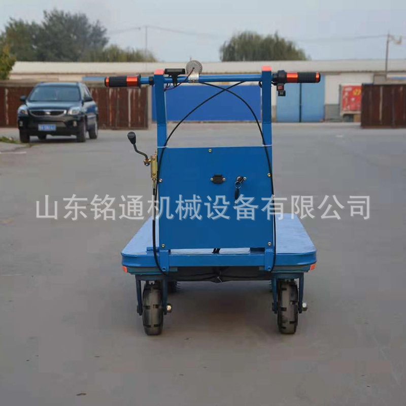档口物流手扶式电动平板车加厚钢板板车 家用四轮拉货搬运车 - 图2