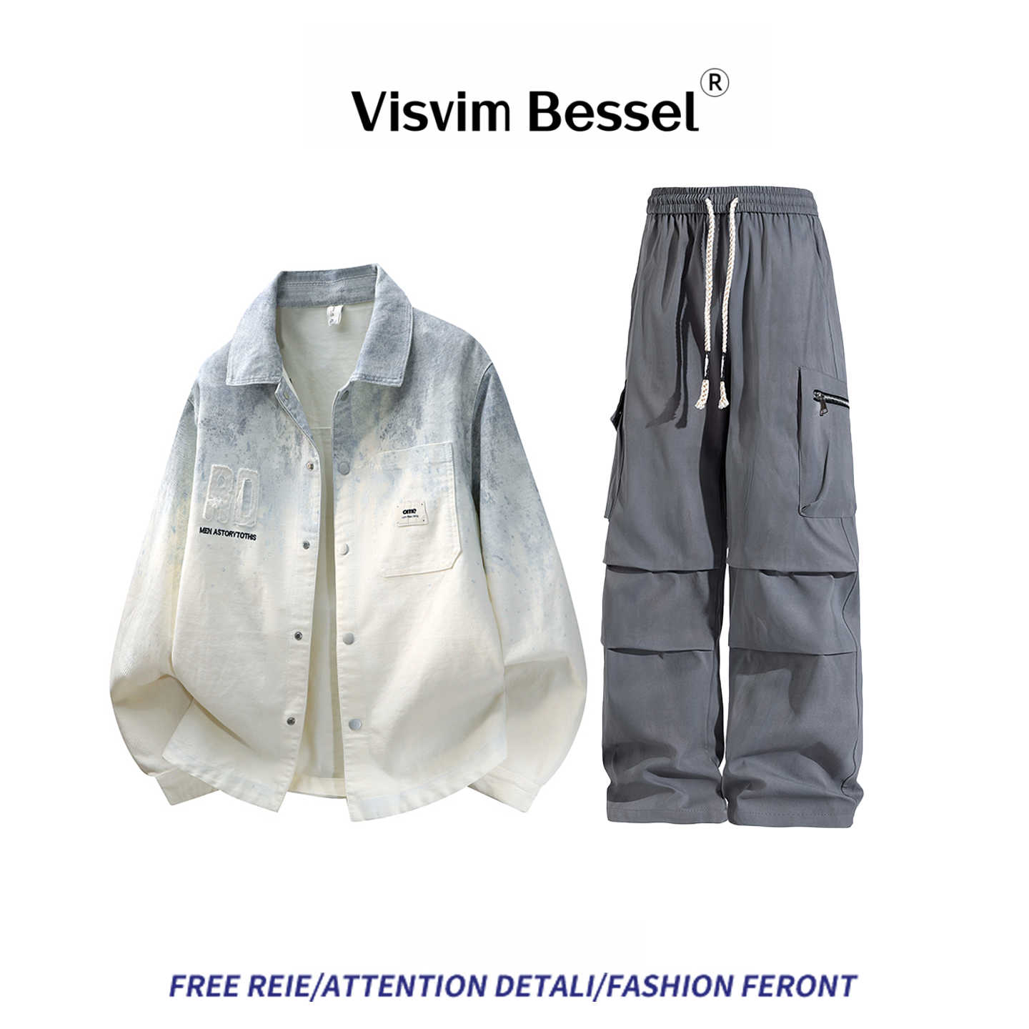 VISVIM BESSEL高端渐变牛仔夹克潮流开衫长袖衬衫男宽松翻领外套,淘宝优惠券,粉丝福利购,淘宝优惠卷