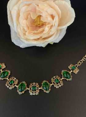 绿色琉璃项链镂空镶钻复古手链