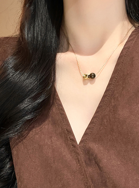 小香风项链虎眼石吊坠小众设计
