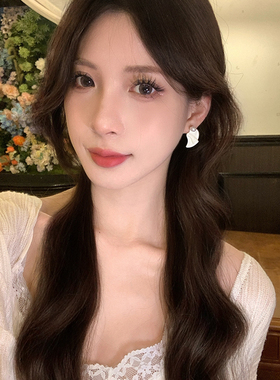 白色不规则珍珠耳钉女2024年新款