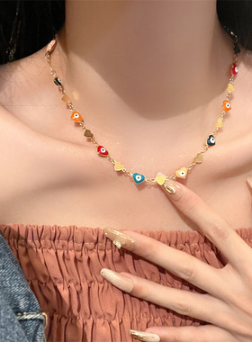 棉左彩色立体桃心吊坠项链