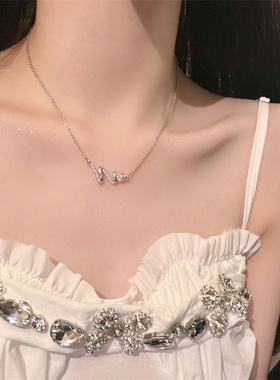 棉左水波纹线项链女锆石项链