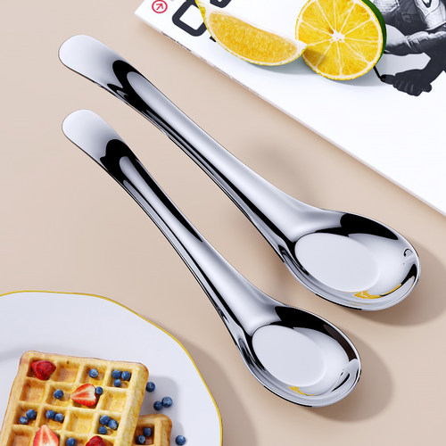 304不锈钢勺子家用餐勺儿童勺网红个性大号成人喝汤匙子长柄铁羹 - 图0