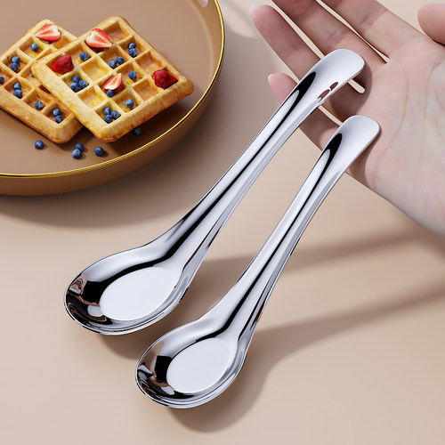 304不锈钢勺子家用餐勺儿童勺网红个性大号成人喝汤匙子长柄铁羹 - 图1