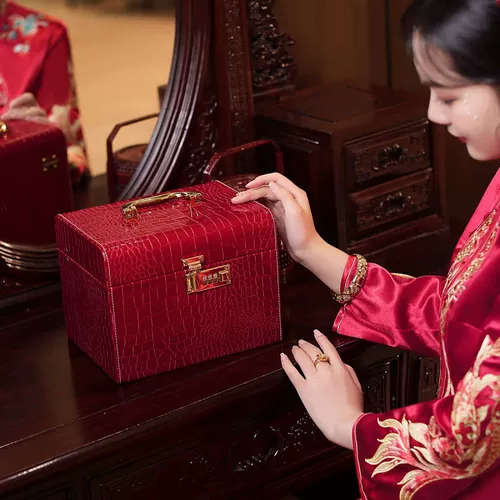 三金首饰盒订婚结婚彩礼盒10万8陪嫁礼金箱提亲聘礼金20万装钱婚