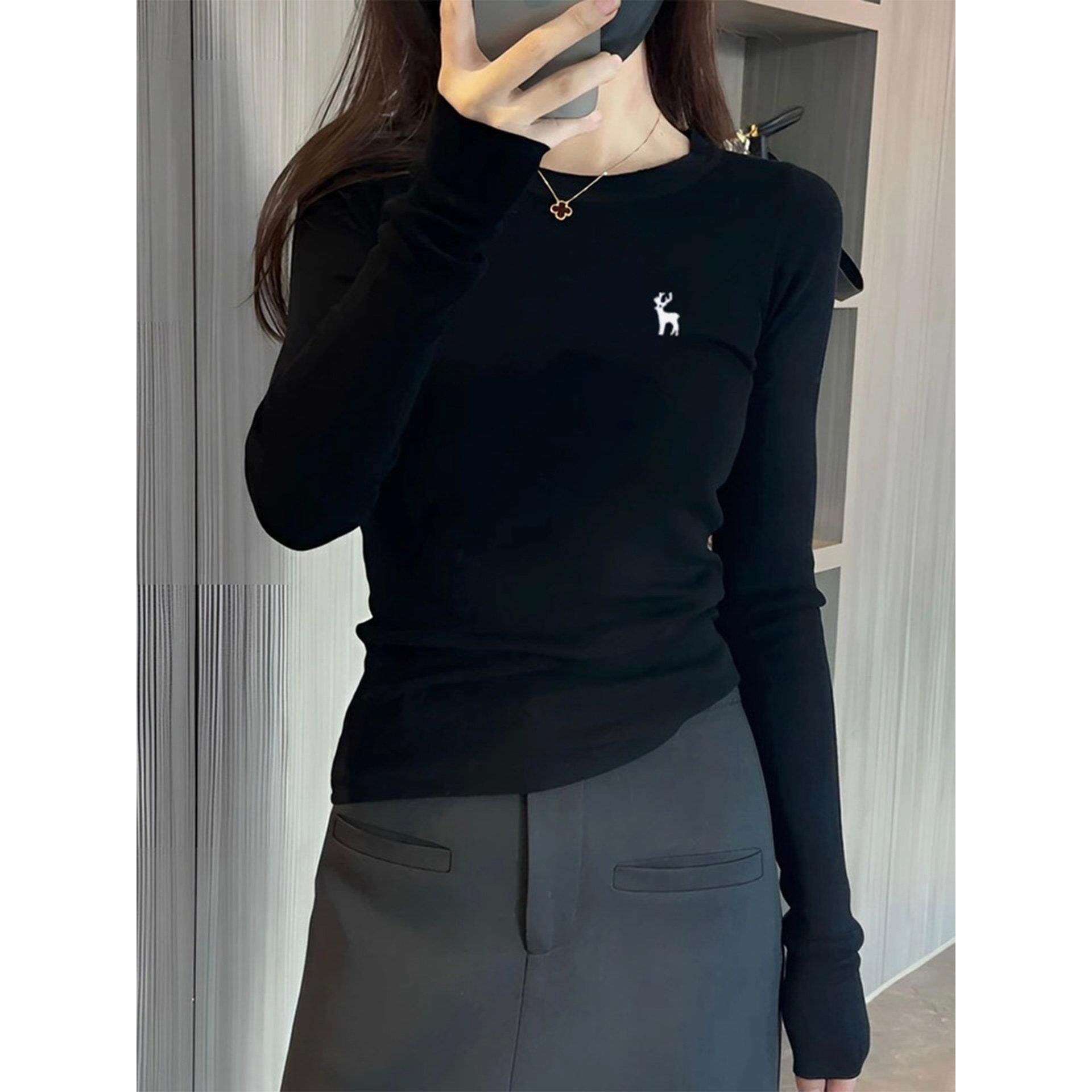 灰色长袖针织打底衫女2025新款秋冬内搭修身毛衣轻熟巨好看的上衣,淘宝优惠券,粉丝福利购,淘宝优惠卷