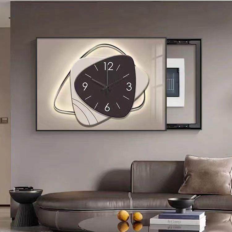 现代简约电表箱装饰画免打孔带钟表电闸开关盒挂画弱电源箱遮挡画 - 图0