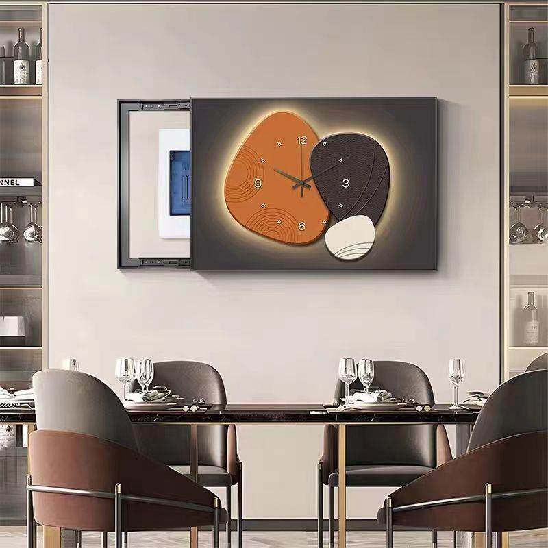 现代简约电表箱装饰画免打孔带钟表电闸开关盒挂画弱电源箱遮挡画 - 图2