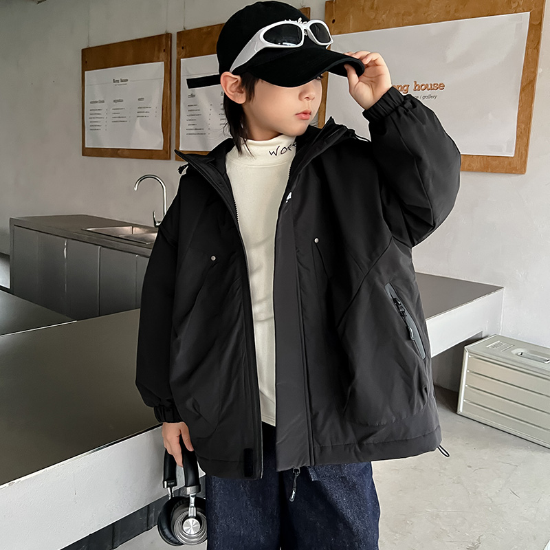 男童外套秋冬款中大童夹棉加厚冲锋棉衣男孩冬装派克服儿童棉服酷