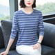 2024 new cotton striped long -sleeved T -shirt female bottoming shirt autumn clothing versatile outer wearing loose big size big SIZE mother