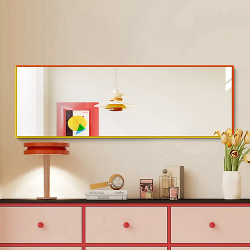 多巴胺彩色拼接镜子家用壁挂铝合金框贴墙自粘装饰画镜餐边镜 - 图0