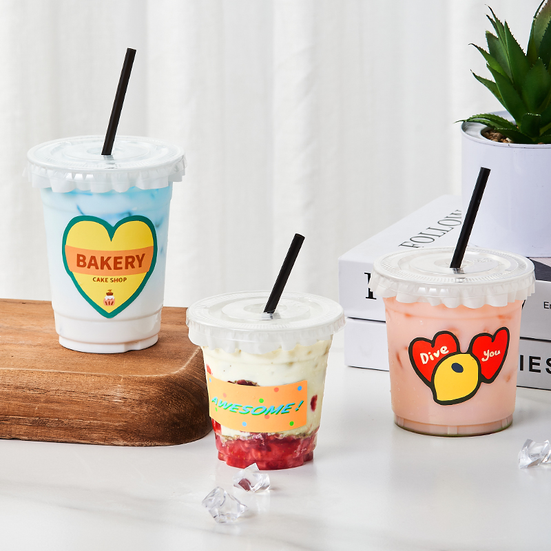 咖啡奶茶杯子一次X带盖塑料商用自制饮料饮品打包外带杯水杯PET