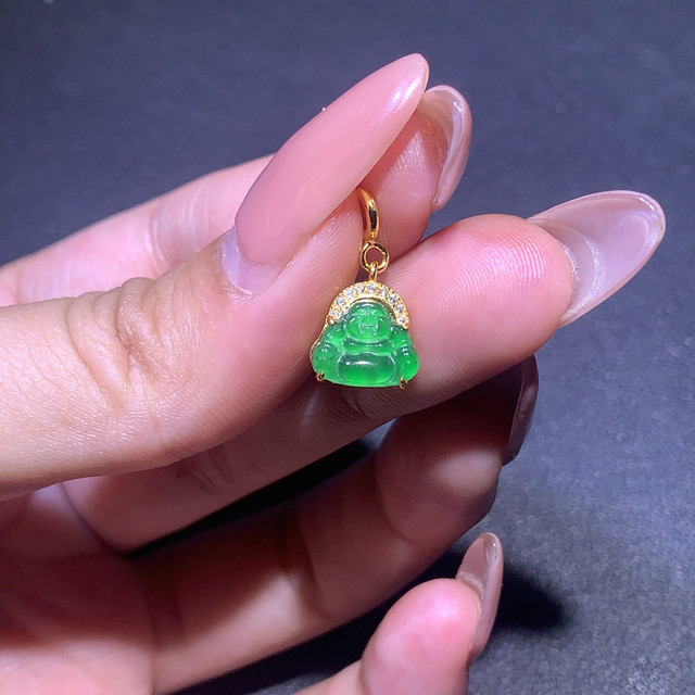 Good luck in the Year of the Horse, small exquisite natural A-grade jadeite, high ice, green, Fuya, true love, jade Buddha pendant, S925 silver inlaid