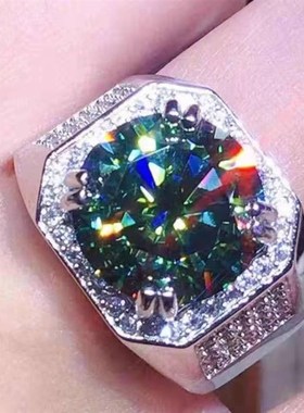 翔栩8克拉 超大颗粒蓝色男D士戒指 火彩超好戒圈活口