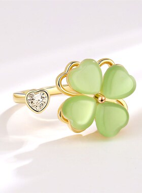 守护幸运花朵~可旋转轻奢微镶锆石开H口戒指指环夏高级感小众设计