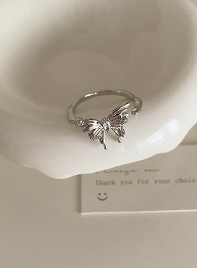 不规则彩色锆石蝴蝶金属开口戒指女设计感小众个性百搭韩系指环戒