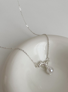 韩国小众设计感打结金属珍珠吊坠项链女气质时尚百搭颈链锁骨链