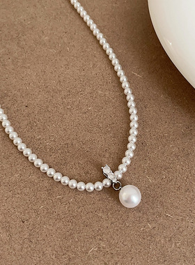 小众设计感锆石珍珠吊坠项链女复古优雅气质简约百搭颈链锁骨链