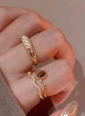 猫眼石开口戒指丰美锆石甜酷女