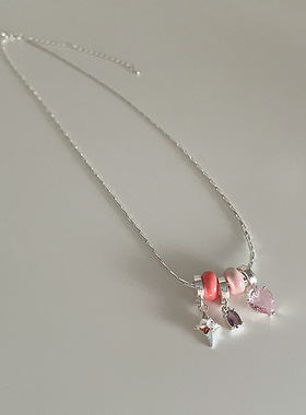 甜酷辣妹夏日项链女多巴胺粉色糖果星芒小众高级感甜美彩色锁骨链