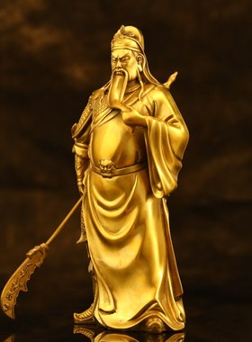 纯黄铜关公像摆件武圣武财神关羽客厅办公室家居装饰品关二爷摆件