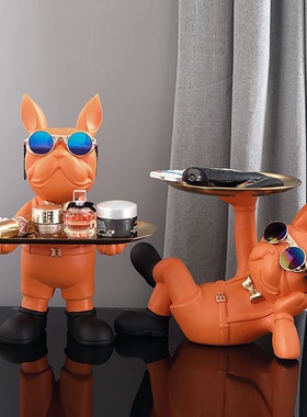 法斗犬玄关钥匙收纳糖果盘入户鞋柜摆设客厅酒柜电视柜装饰品摆件