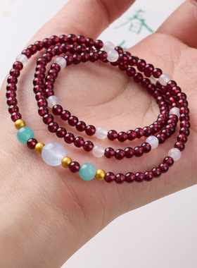 手链轻奢石榴石白玛瑙海蓝宝手串