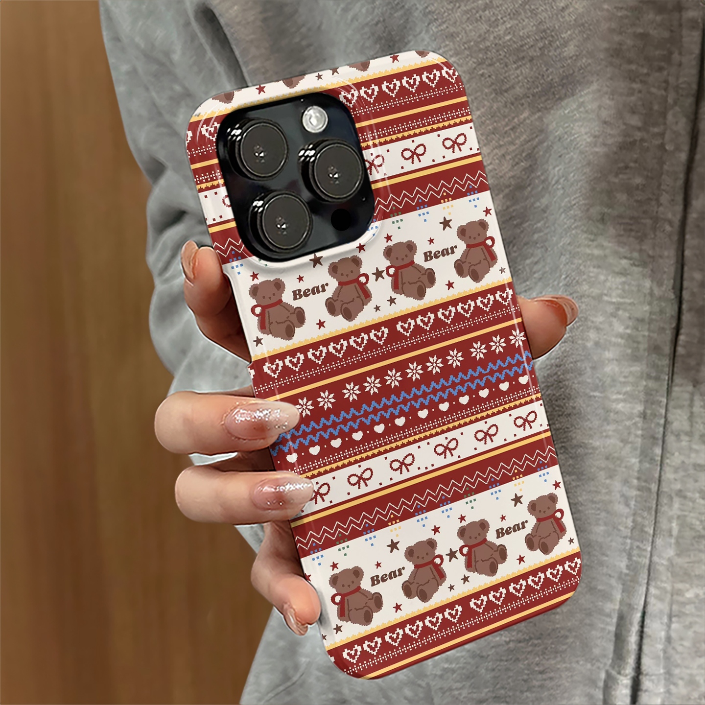 雪花小熊适用苹果16promax手机壳iPhone17pro新款iP15pro卡通14秋冬13防摔套12小米oppo华为11荣耀vivo红米e - 图0