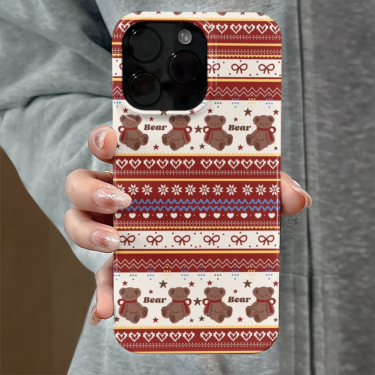 雪花小熊适用苹果16promax手机壳iPhone17pro新款iP15pro卡通14秋冬13防摔套12小米oppo华为11荣耀vivo红米e - 图1