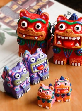 狮三百中国风狮爷方头方脑小狮子摆件一对书桌家居饰品国潮礼物