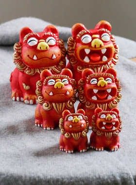 狮三百中国风狮爷石敢当喜狮小狮子摆件一对书桌家居饰品国潮礼物