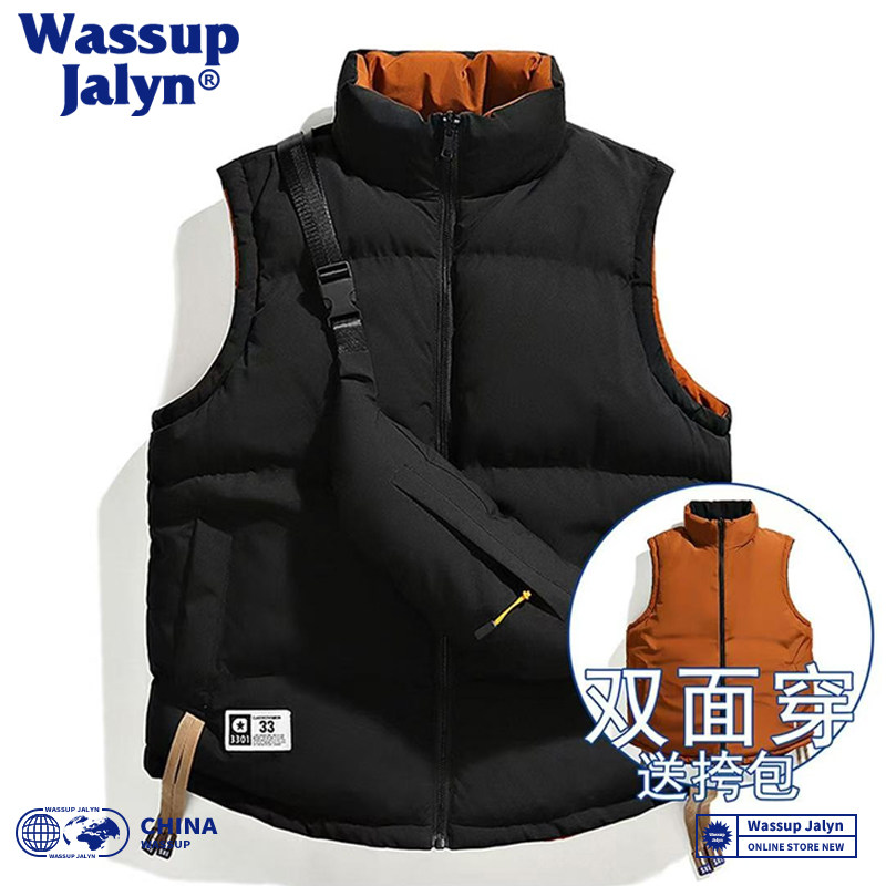 WASSUP JALYN潮牌双面穿马甲男女情侣秋冬季加厚保暖羽绒无袖棉服 - 图2