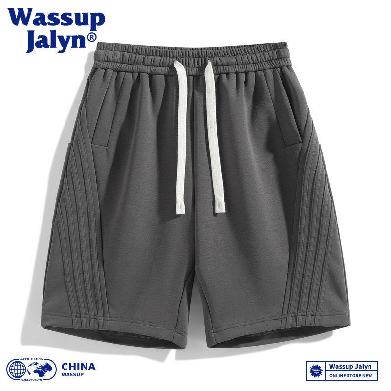WASSUP JALYN短裤男夏季潮牌拼接条纹宽松运动卫裤直筒休闲五分裤,淘宝优惠券,粉丝福利购,淘宝优惠卷