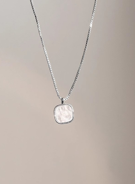 银色方形贝壳项链简约小众气质