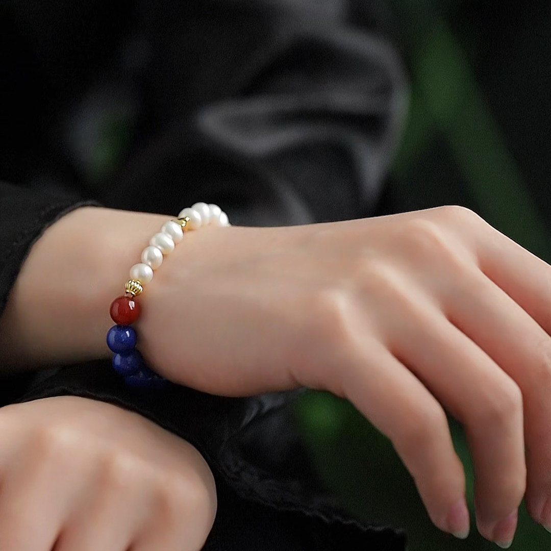 珍氏珠宝天然淡水珍珠手链女款 气质高级感弹力绳蓝晶石玛瑙手饰,淘宝优惠券,粉丝福利购,淘宝优惠卷
