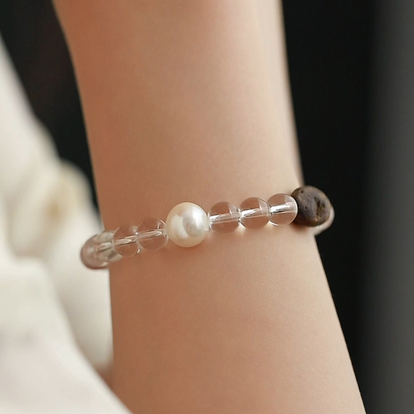 珍氏珠宝天然淡水珍珠 白水晶手链女款 简约百搭小众玛瑙沉香手串,淘宝优惠券,粉丝福利购,淘宝优惠卷