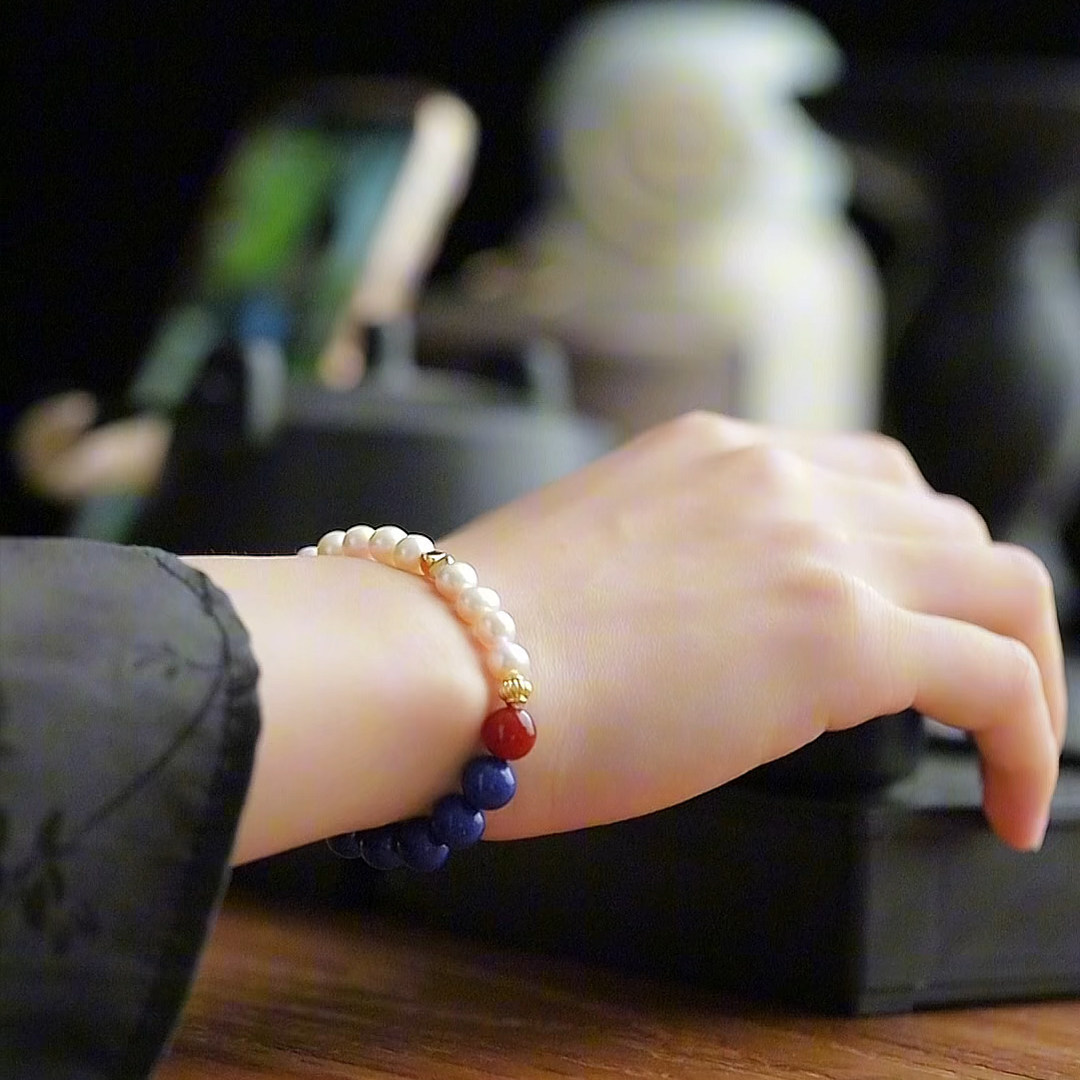 珍氏珠宝天然淡水珍珠手链女款 气质高级感弹力绳蓝晶石玛瑙手饰,淘宝优惠券,粉丝福利购,淘宝优惠卷